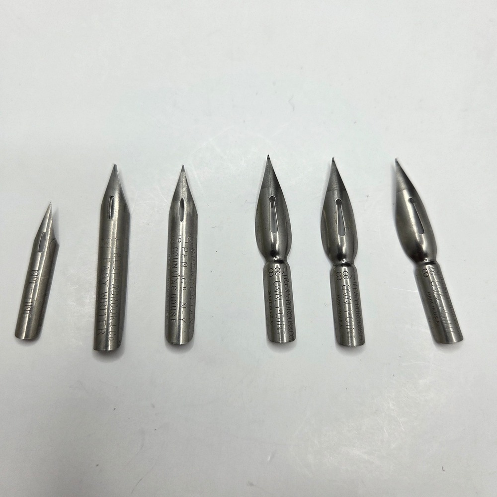 Esterbrook Spencerian Dip Pen Nib Lot 6pc Vintage Calligraphy Steel Nibs Silver